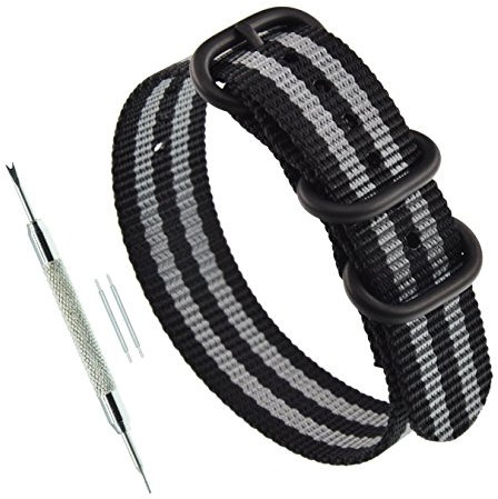 MZBUTIQ 19mm Schwarz/grau Uhrenarmband Nylon Watch Straps Ersatz für Herren Damen Matte Schwarze Schnalle