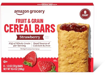 Amazon Grocery, Fruit & Grain Cereal Bars, Strawberry, 10.4 Oz, 8 Ct