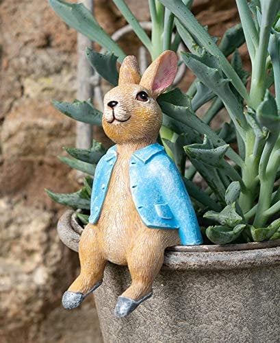 Pot Buddies Beatrix Potter Peter Rabbit Sitting Figure Plant Pot Hanger - Handmade Garden Ornament - Decorative Flower Planter Figurine