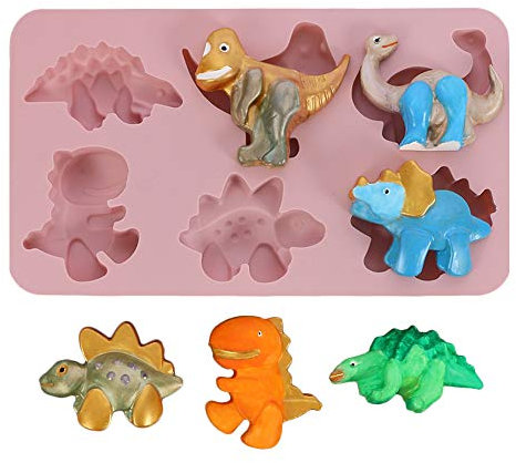 JasCherry Silikon Kuchenform, Bonbon Schokoladenformen, 6 Hohlraum 3D Dinosaurier Geformt Motivbackformen, für Eiscreme Chiffon Kuchenform Backen Cupcake Form (28 X 16 X 2.5 cm), Farbe Zufällig