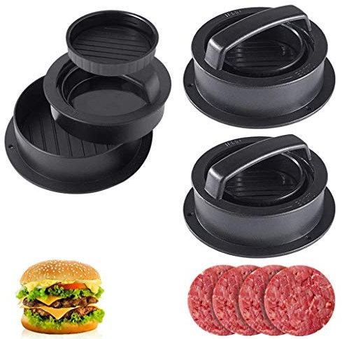 GaoYunQin 2 Sets 3 In 1 Burger Press, Non-Stick Hamburger Patty Maker, Stuffed Burgers Press, Hamburger Cookery Mold Kit for BBQ Sliders Beef (Black)