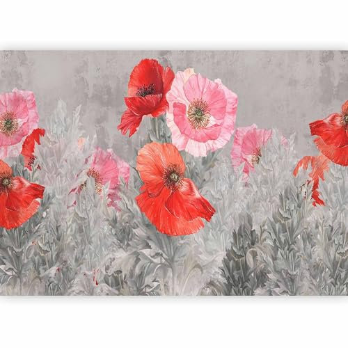 murando - Papier peint panoramique 200x140 cm - Revêtement mural décoration pour chambre salon - Design moderne - Rose marron gris rouge - Fleurs prairie coquelicots nature plantes n-B-0075-a-a
