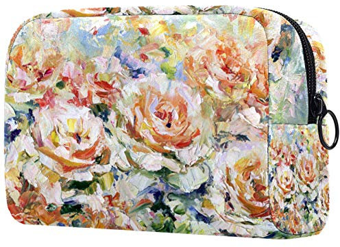 Borsa per il trucco per le donne Borse da toilette con cerniera Organizzatore di cosmetici da viaggio Pittura di rose da giardino