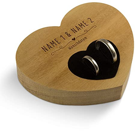 Hochzeit Ringkissen Herz Ringhalter individuell Namen 10 x 8,5 cm Garapa Holz - Küssendes Paar