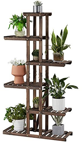 Yaheetech Pflanzentreppe mit 6 Ebenen, Schmales Blumenregal, Blumenständer Balkon, Holz Blumenbank Outdoor, Standregal, Pflanzenregal 75 x 27 x 140 cm