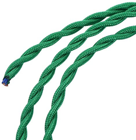 sourcing map Alambre cubierto de tela trenzada de 2 núcleos 18AWG 3 metros, cable eléctrico de tela tejida vintage para lámpara colgante, proyecto de bricolaje, verde oscuro