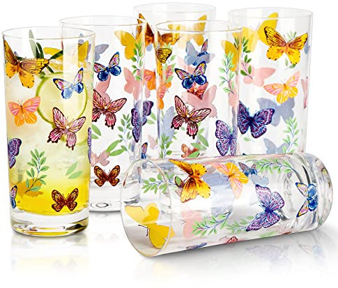 Set di 6 bicchieri Highball da 470,6 ml, bicchieri da acqua trasparente con base pesante, realizzati in vetro borosilicato di alta qualità, tazze di vetro per tutte le bevande, tè e caffè