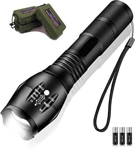 PERPETUAL Linterna LED Táctica. Alta Potencia 2500 Lúmenes. 5 Modos SOS Zoom IN/OUT. Resistente a Impactos. Impermeable IPX6.
