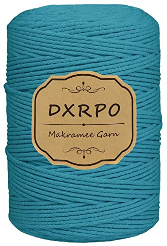 DXRPO Makramee Garn 3 mm x 300 m, Natürliches Makramee, Baumwollgarn Macrame Cord, Baumwollkordel Wird Verwendet Wandbehang, Makramee Blumenampel, DIY Handwerk Pflanze Aufhänger Boho Deko(Blau)