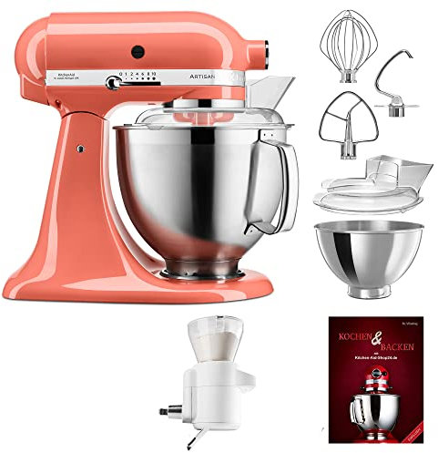 KitchenAid Küchenmaschine Artisan - P26 Starter Set 185er (Sieb) - 5KSM185PSEPH inkl. Sieb mit digitaler Waage (5KSMSFTA) und Kochbuch (Kochen & Backen)