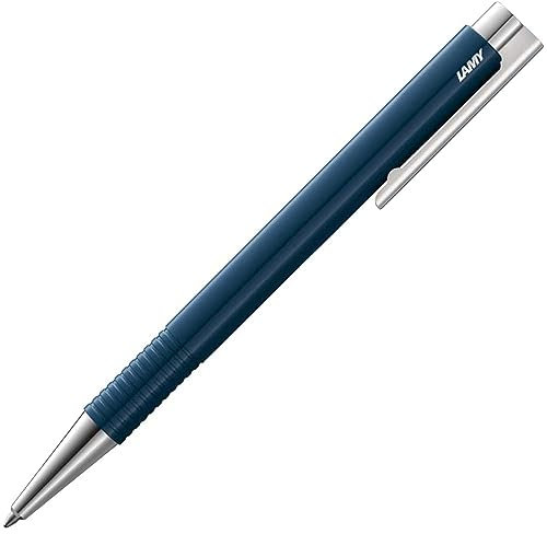 LAMY logo M+ Kugelschreiber 204 aus bruchfestem Kunststoff in der Farbe indigo blau mit verchromter Spitze und Drücker, inkl. Großraummine LAMY M 16 Strichbreite M in schwarz