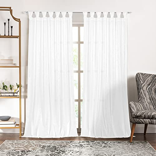 ACHIM Peri Tulip Tab Top Window Curtain Panel - 52 Width, 63 Length, 3.5 Inch Opening - White - Ultra-Soft Light Filtering Fabric Topped with Handcrafted Tulip Tabs & Machine Washable Home Décor