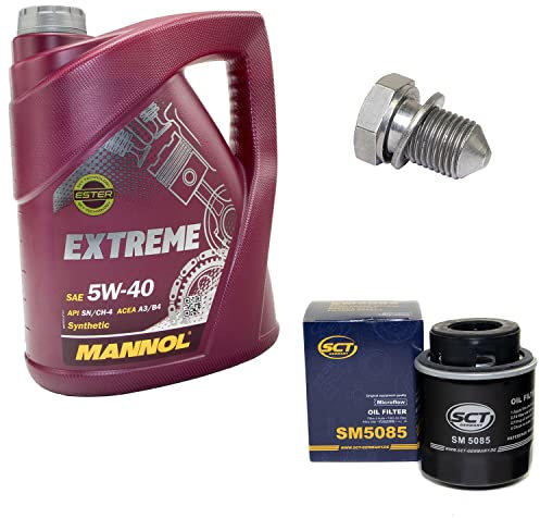 Motoröl Set 5W40 5 Liter + Ölfilter SM5085 + Ölablassschraube 48871