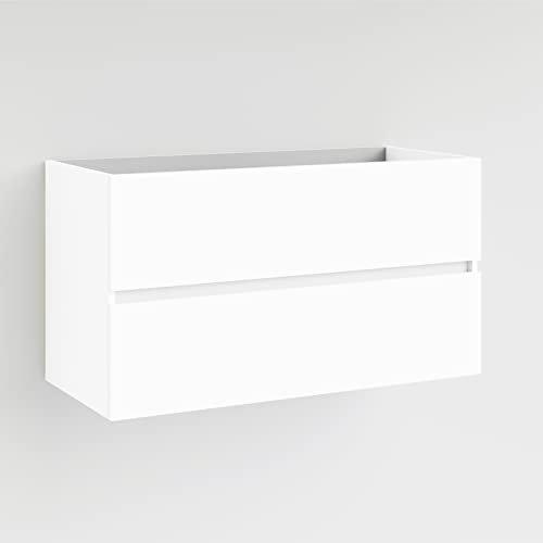 Baikal Modular Mueble de Baño de 2 Cajones, Suspendido en Pared, Módulo de Baño, en Melamina 16mm. Mueble MONTADO. Combinable con Cualquier Top Mueble 2 Cajones 100 cm Blanco