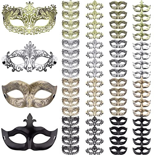 FEQO 64 Stück Maskerade Maske Venezianische Vintage Antike Masken Maskerade Maske Augenmaske Retro Maskerade Masken für Damen Herren Karnevals Halloween Party