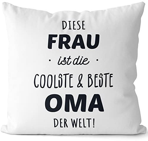 JUNIWORDS Kissen, Diese Frau ist die coolste & Beste Oma der Welt!, Weiß-Hellblau, 2-farbig (1009566)