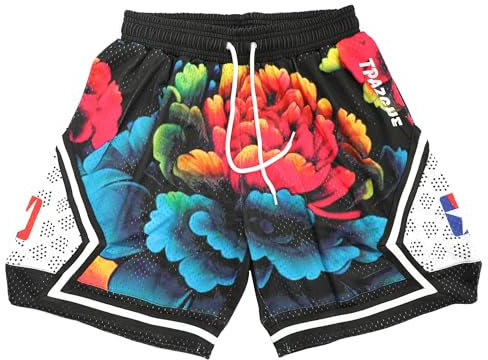 TPAZGHE Basketball-Shorts für Herren, Netzstoff, Fitnessstudio, Sport, Workout, Training, Kordelzug, Retro, lässig, modisch, Shorts mit Taschen, A018, XX-Large