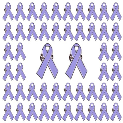 WANDIC Anstecknadeln mit Band, lila, 50 Stück, 1,18 x 0,7 Zoll, Silber Back Caregiver Awareness Badges Foster Care Infantile Spasms Vulvar Lavendel Brosche mit Sicherheitsnadel