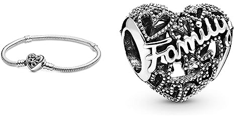 Pandora Moments Stammbaum Schlangen-Gliederarmband mit Herzverschluss in Sterling Silber und funkelndem Cubic Zirkonia, kompatibel mit Charms und Anhängern aus der Moments Kollektion