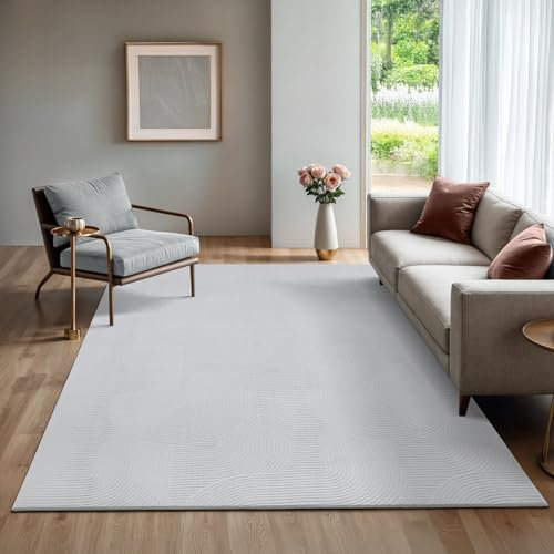 the carpet Rio - moderner und weicher Teppich Wohnzimmer Schlafzimmer mit Anti-Rutsch-Rücken und 3D-Optik, Flauschige Oberfläche, pflegeleicht und robust, Weiß, 120 x 160 cm