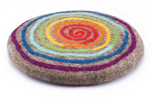 feelz Filzkissen Sitzkissen rund Filz Natur oder anthrazit mit Spirale bunt 100% Wolle 35 cm Höhe 2-3 cm Handarbeit (Natur)