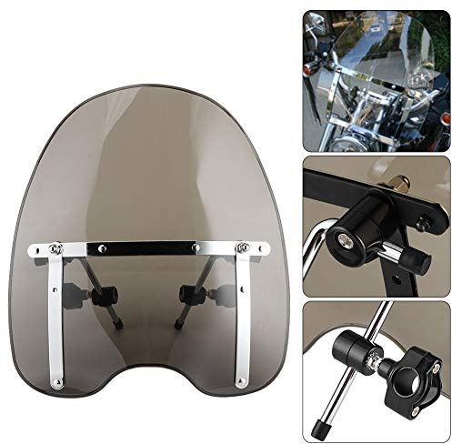 Motorrad-Windschutzscheibe, Universelle Motorrad-Windschutzscheibe, 22 Bis 25 Mm, 360 ° Verstellbare Lenkermontage, Fahrzubehör, Passend für Auto (Rauchgrau)