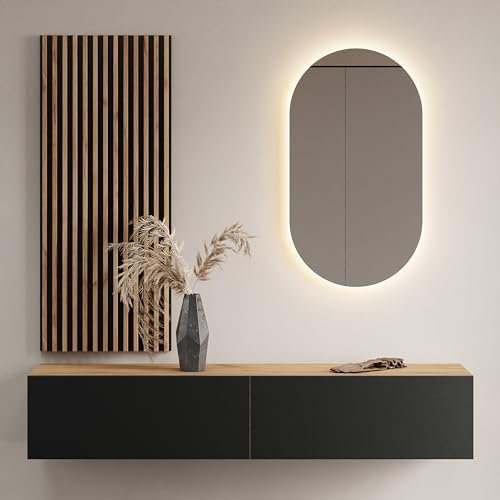 Planetmöbel Flur Möbel Garderobe 1x 160cm Gold Eiche/Anthrazit, Wandpaneel 50cm Gold Eiche/Anthrazit mit Spiegel 50cm (ohne LED), Wandgarderobe 32,5H x 160B x 37,8T cm