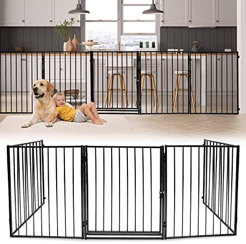Randaco Kaminschutzgitter mit Tür 304cm,Baby Absperrgitter Metall Ofenschutzgitter Kamingitter,5-Teilig Tierschutzgitter Kinderschutzgitte-Schwarz