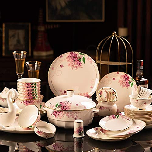Keramik Geschirr, Teller/Schale/Schale | 50-teiliges Bemaltes Gold Bone China Geschirr Porzellan Kombinations-Set - Family Party Restaurant