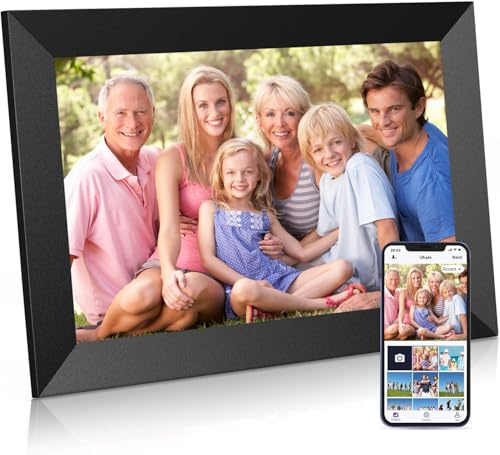 JAOKPO - WiFi digital fotoram, 10,1 tum smart digital ram med app, 1080P FHD IPS elektronisk fotoram, med bildspel, perfekt för