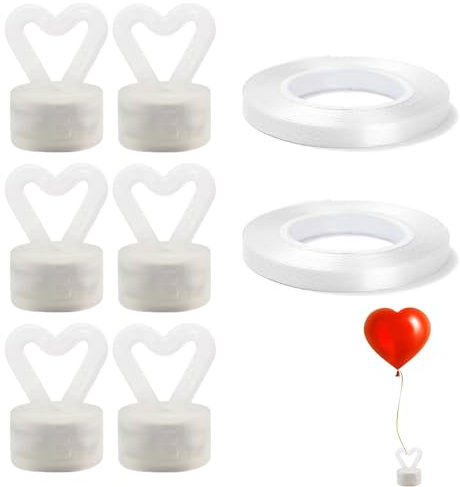 6 Pieces Reusable Heart Shaped Balloon Weights with 2 Rolls 10m Ribbon For Tables or Floors for Christmas Parties Balloon Weddings Birthday Decorations Weights Party Pendants