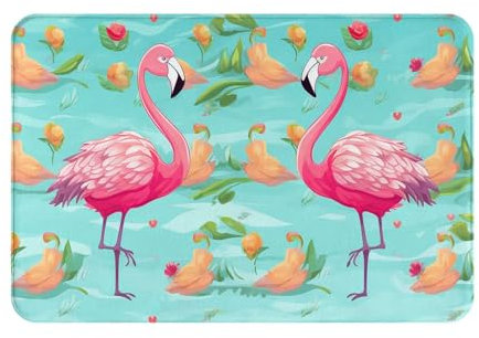 Paillasson élégant motif flamant rose, 40,6 x 61 cm, antidérapant, absorbant, facile à nettoyer, pour l'extérieur et l'intérieur