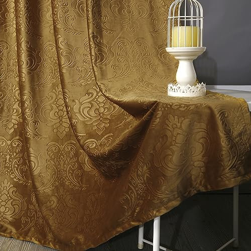 Rosnek 2 Stück Samt Vorhang Blickdicht Kräuselband,H225xB132CM Luxus Vorhänge Schlafzimmer Thermovorhang mit Multifunktionsband,Verdunkelungsvorhang Barock Deko,Gold