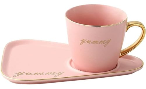 MAGICVOGEL 250ml Espressotasse mit großer Untertasse Porzellan Kaffeetasse kerative Cappuccino Tasse mit Kuchenteller und Löffel Geschenk für Geburtstag Valentinstag Weihnachten (Rosa)