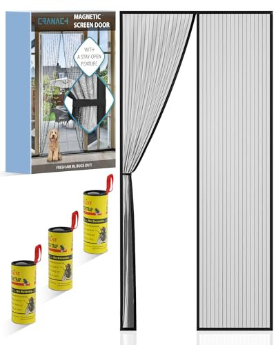 Moustiquaire Porte Magnétique 100x210cm Rideau Anti Mouche Bande Adhésive Fermeture Automatique Maille Ultra Fine Installation sans Bâtons Magnétiques, Fermeture Automatique, Noir