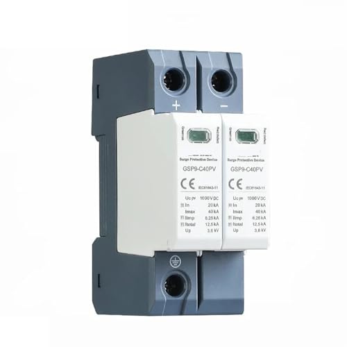 AIDUIXAP GSP9 2P Solar PV Low Voltage SPD Din Rail DC 600V 1000V 20KA-40KA Surge Arrester Lightning Protector SPD DC 1Pcs (Size : 2P 600VDC)