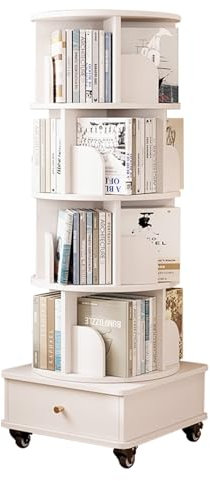 Drehbares, bodenstehendes Bücherregal, schmales Eckbücherregal für Moderne Wohnzimmer, 360-Grad-Präsentationsbücherregal für Bücher, Spielzeug und Dekor(Weiß)