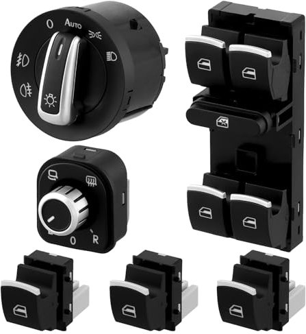 QWORK® 6 Piezas Interruptores Combinados para Automóviles, Interruptores de Espejo y Ventana, Compatibles con VW Golf 5/6 5ND959857 5ND941431B