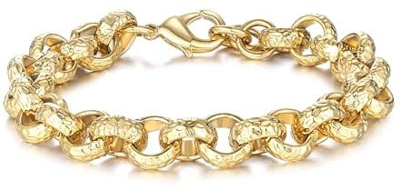 12mm Gold Plated Diamond Cut Pattern Belcher Bracelet Mens Bracelets for 8 Inch Wrist, 51g, Luxurious Finish Gold Chain Bracelets - Bling King London