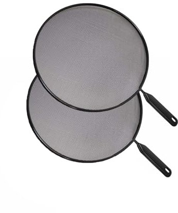 SDMAX Splatter Screen with Handle, Splash Guard Lid, Ultra Fine Mesh, Oil Splatter Screen, Ideal for Pans, Pots and Frying Pans, Round Shape, Black, 2 PCS, (33cm)
