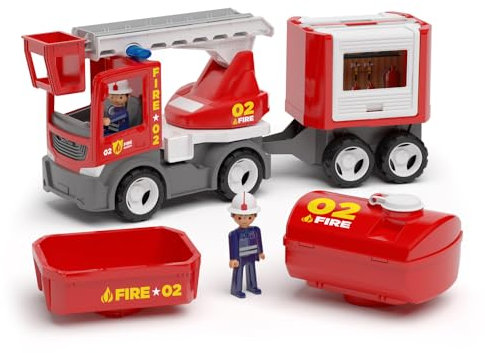 MultiGO Fire Set Sandkasten Spielzeug für Kinder ab 3 Jahre - Figuren Pokeeto Feuerwehrleute mit Autos - Feuerwehr Sandspielzeug für Outdoor Spiele - Feuerwehrauto für den Garten