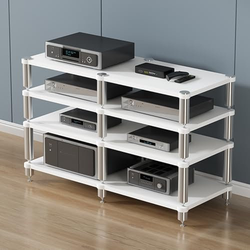 YVZYLXH Router Schrank HiFi Rack Stereo-Komponenten-Rack/Schrank,CD-Player-Ständer Eck-TV-Ständer für Zuhause Aufbewahrungsregal,für Wohnzimmer, Gaming, Aufnahmeraum(Wit,120x48x84cm)
