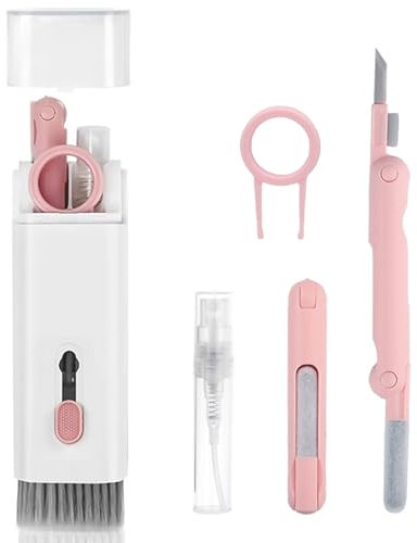 Tastatur Reinigungsset,7 in 1 Elektronik Reinigungsset,Airpods,Multifunction Keyboard Cleaning Brush Kit,Earphones Cleaner,Screen Cleaner Kit Handy für Kopfhörer,Laptop,Telefon,PC-Monitor (Rosa)