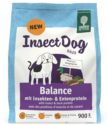 Green Petfood InsectDog Balance (1 x 900 g) | Adult | Premium Trockenfutter für ausgewachsene Hunde | Enten- & Insektenprotein | glutenfrei | mit Vitamin E & C | niedriger Fettgehalt | 1er Pack