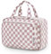 Narwey Kulturbeutel Damen Kulturtasche zum Aufhängen Waschtasche Kosmetiktasche Groß Waschbeutel Kosmetik-Organizer für Damen Mädchen(Staubige Rosa Schachbrett(Groß))