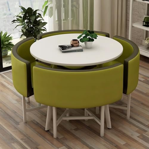 Moderno juego de mesa de comedor redonda de 5 piezas con 4 sillas, ahorro de espacio para comedor, cocina, oficina, cafetería, verde militar