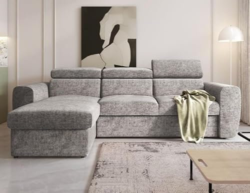 MODERNO Ecksofa mit Schlaffunktion Napoli - Sofa mit Bettkasten - Schlafcouch L-Form - Modern Couch 268x176x88 cm - Grau