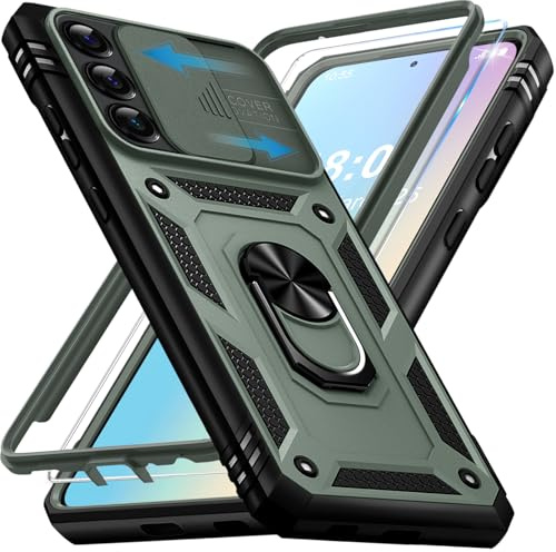 Giyer Panzerhülle für Samsung Galaxy S25 Hülle mit Schutzfolie, Handyhülle S25 Case mit Kameraschutz 360° Metall Ring Ständer, Stoßfest Schutzhülle für Samsung S25 5G Cover Tasche (Grün)