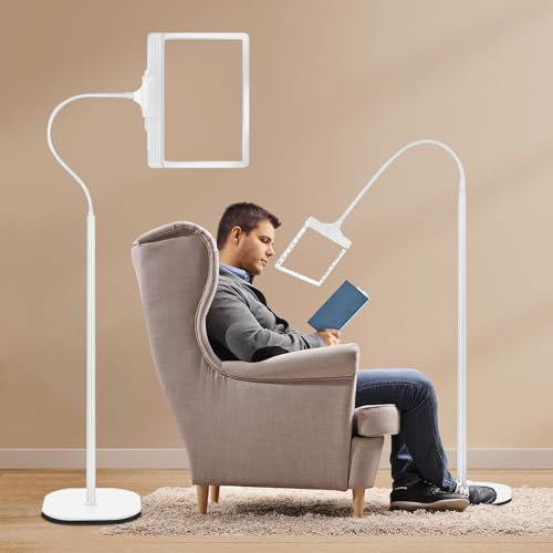 NZQXJXZ 3 en 1 Rechargeable Lampe Loupe avec Lumière et Support, 5X Lampe Loupe sur Pied avec 43 LED de Luminosité Réglable, Loupe à col de Cygne Flexible pour Le Bricolage, l'artisanat et la Lecture