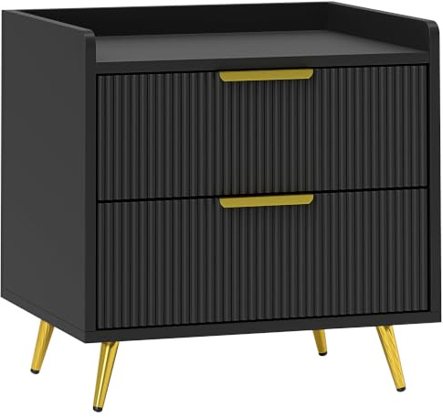 HOMCOM Bedside Table Bedside Cabinet with 2 Drawers Metal Legs Black | Side End Table, Bedroom, Living Room
